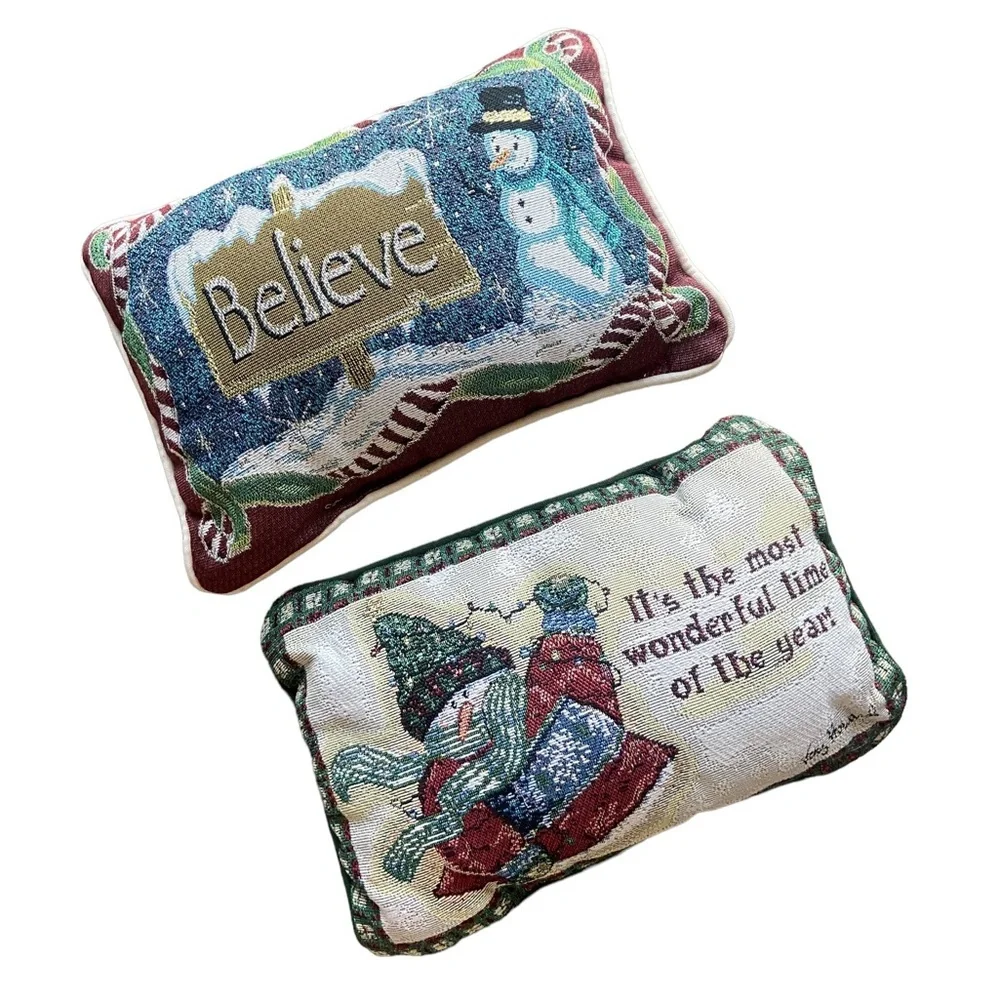 Vintage Holiday Snowman Believe Throw Pillow
